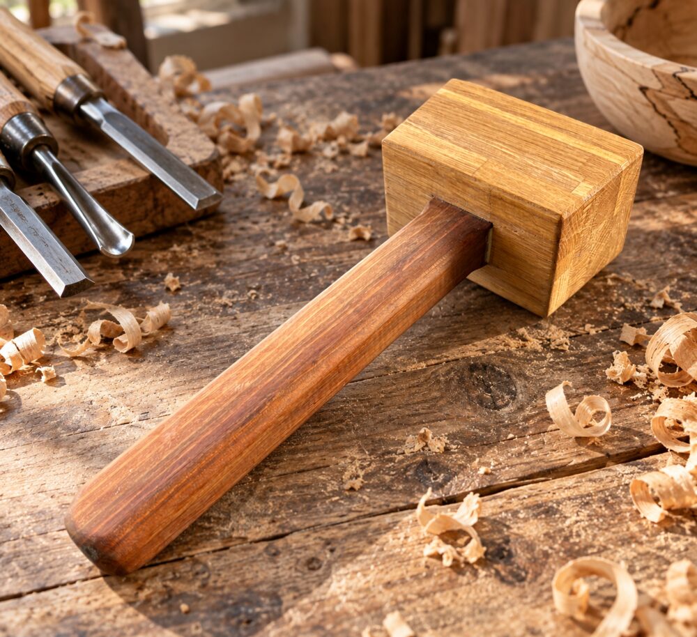 Maillet d’atelier avec tête en chêne et manche en bois exotique